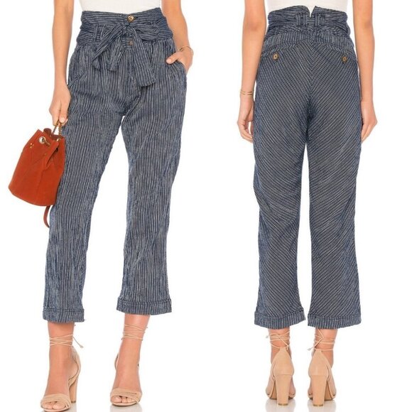 FREE People Paperbag Waist Pants Rumors Yarn Dye Blue Harem Size XS Bohemian - Picture 1 of 13